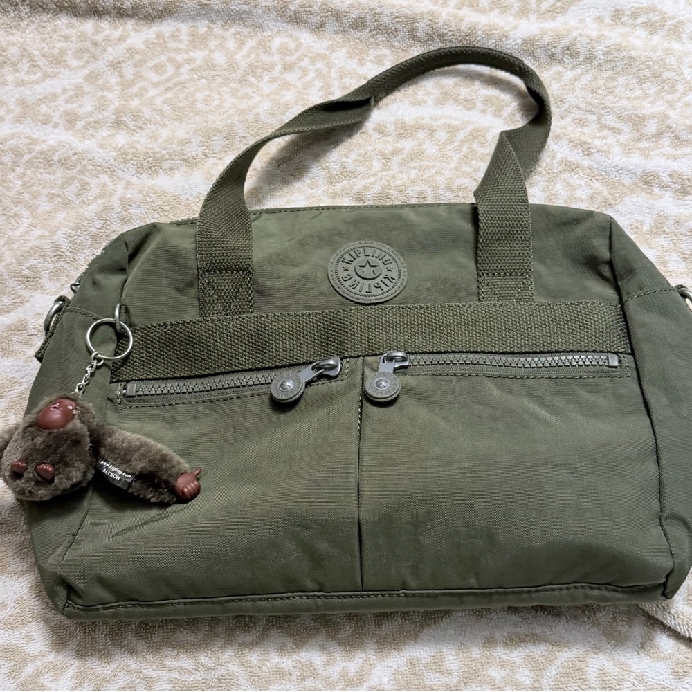 Kipling Forest Green Shoulder Bag with Charm..